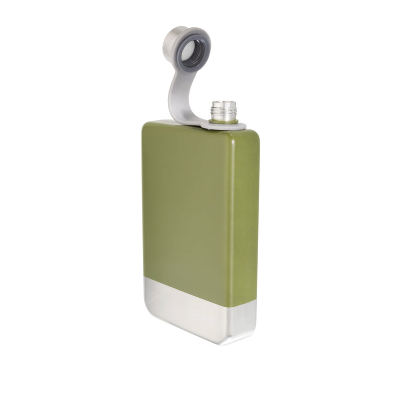 8 oz Green Stainless Steel Flask with Silver Bottom