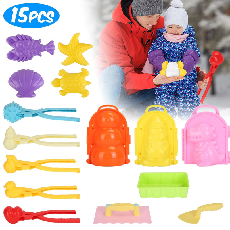 15Pcs Winter Snowball Tool Kit Kids Snow Molds Outdoor Snow Beach Toys for Kids Toddlers Adults Snowman Snowflake Duck Dinosaur, photo 8 of 14
