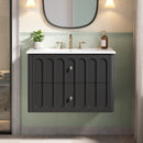 Floating Bathroom Vanity With Oval Knobs & Round Edge, Soft Close Drawer Slides by HouseOfZazla