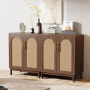 Sideboard Buffet Cabinet With Handwoven Rattan Doors (Set of 2) - Dark Brown by HouseOfZazla
