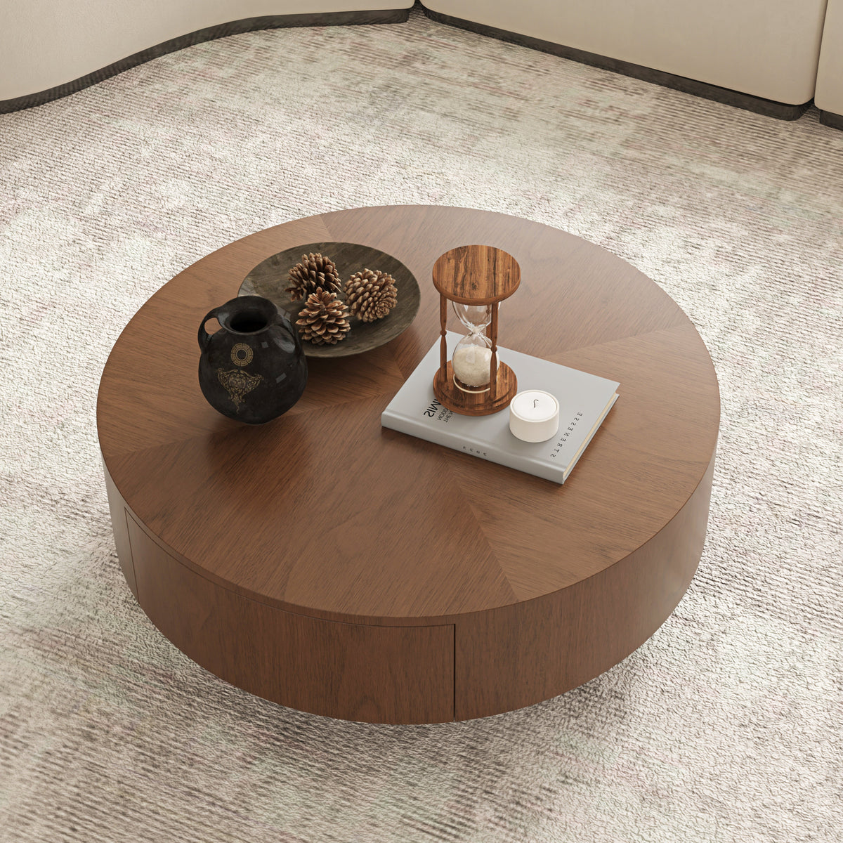 35.43 Inch Drum Shaped Round Coffee Table, photo 3 of 10