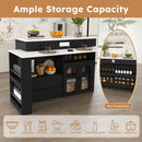 Kitchen Island With Extendable Rotating Table, 4 Drawers & Glass Door Cabinets, Built In Socket - Black by HouseOfZazla