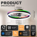 19.7" RGB Flush Mount Ceiling Fan with Light for Bedroom by HouseOfZazla