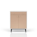 Bar Cabinet With Large Storage - White / Pecan