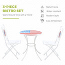 3 Piece Patio Bistro Set, Folding Outdoor Furniture with USA Mosaic Table and Chairs, Portable Metal Frames for 4th of July, Balcony, Backyard, Poolside, Porch, American Flag