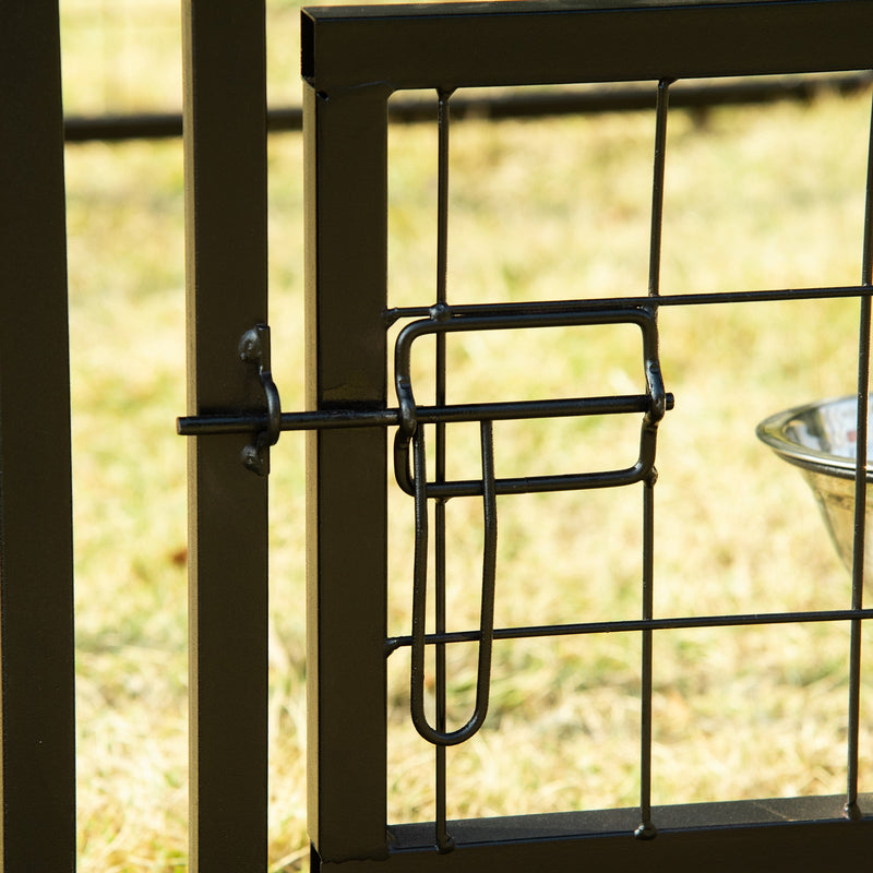 8' x 4' x 6' Outdoor Dog Kennel with Rotating Bowl Holders, Walk-in Pet Playpen, Welded Wire Steel with Water and UV-Resistant Canopy, Red