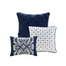 7 Piece Cotton Printed Comforter Set - Indigo - Cal King