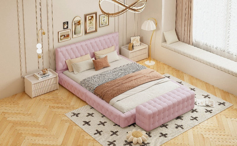 2-Pieces Bedroom Sets Queen Size Upholstered Bed with Rectangular Upholstered Ottoman for Bedroom,Pink