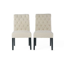 Dining Rolltop Chairs (Set of 2), Upholstered Armless Chair With Wood Leg - Ivory by HouseOfZazla