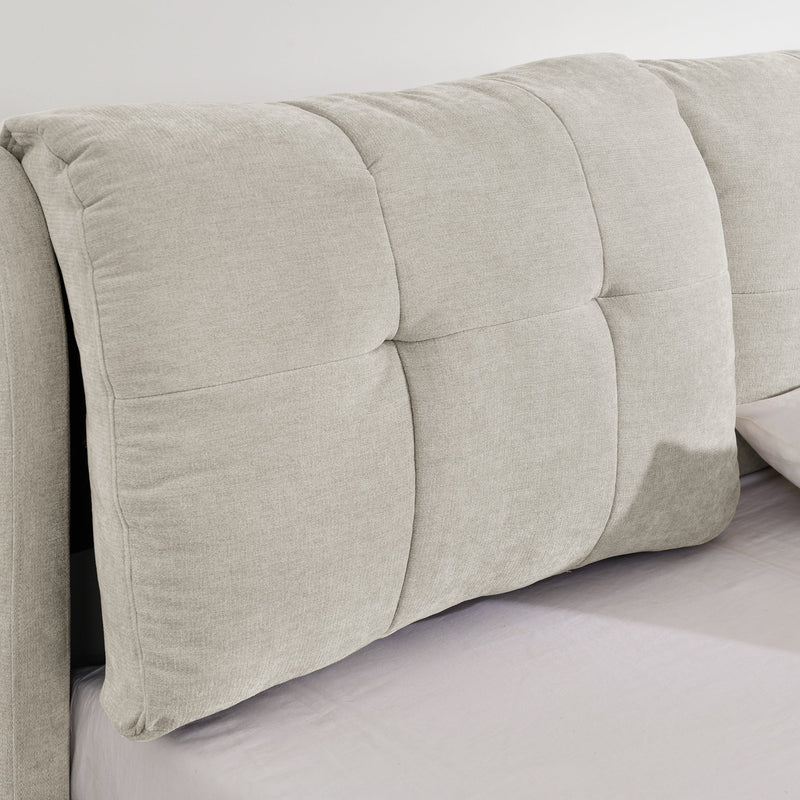 Queen Size Storage Upholstered Hydraulic Platform Bed with Integrated Headboard, Chenille Fabric, Beige