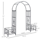 6.7' Steel Garden Arch Arbor with Scrollwork Hearts, Planter Boxes for Climbing Vines, Ceremony, Weddings, Party, Backyard, Lawn, Dark Gray