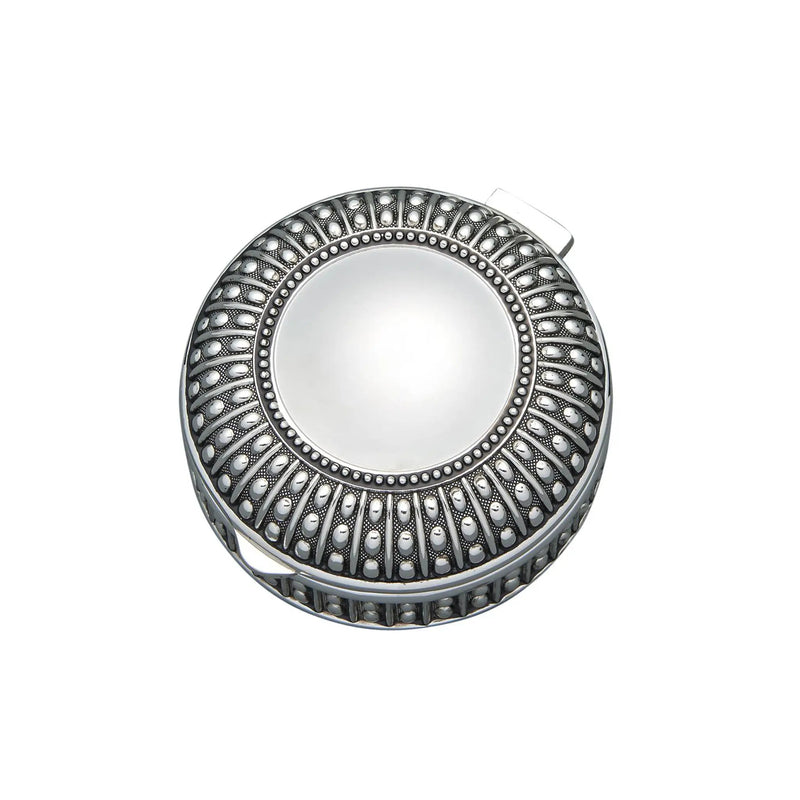 Silverplated Round Antique-Style Box with Beaded Detail, 3"