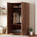 2 Door Wooden Wardrobe Armoire With 3 Storage Shelves - Brown by HouseOfZazla