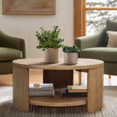 Minimalist Round Coffee Table With Shelf Storage - Natural by HouseOfZazla