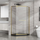 Goodyo - Neo-Angle Frameless Shower Door Corner Enclosure With Acrylic Shower Base Combo, Pivot Shower Door by HouseOfZazla