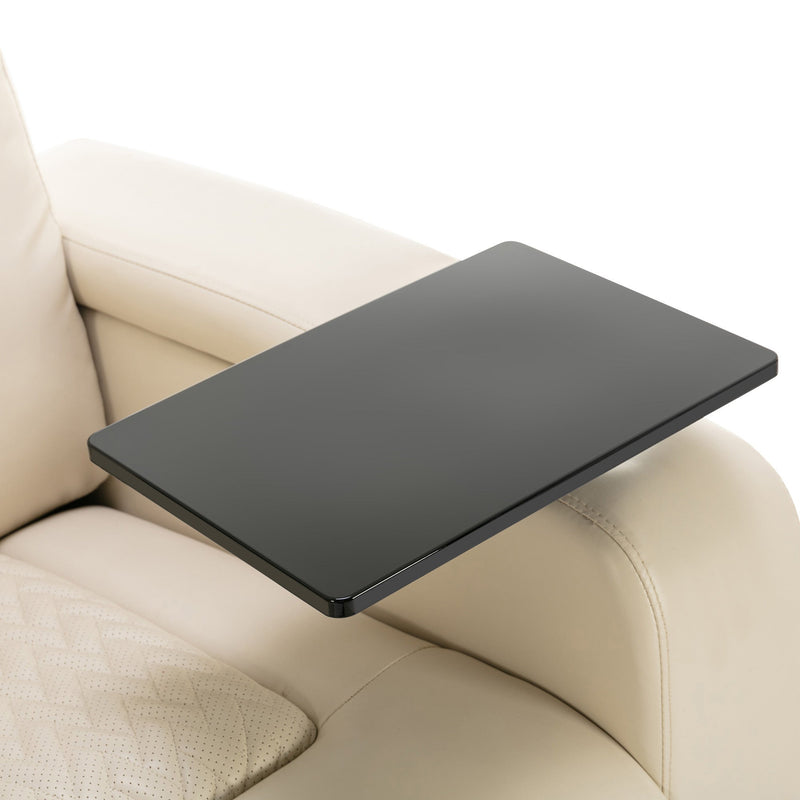 270 Degree Swivel PU Leather Power Recliner Individual Seat Home Theater Recliner with Comforable Backrest, Tray Table, Phone Holder, Cup Holder, USB Port, Hidden Arm Storage for Living Room, White