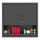 Wall-Mounted Storage Cabinet With Locking Door, 1 Shelf And Open Drawer - Black by HouseOfZazla