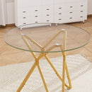 Modern Round Tempered Glass Dining Table With Sturdy Metal Legs For 1 - 4 People - Gold by HouseOfZazla