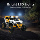 Ride On Models 12V Kids Electric Truck With Remote Control, Front & Rear Suspension, 2 Seater UTV, Flashlights, Music Player - Yellow / White by HouseOfZazla