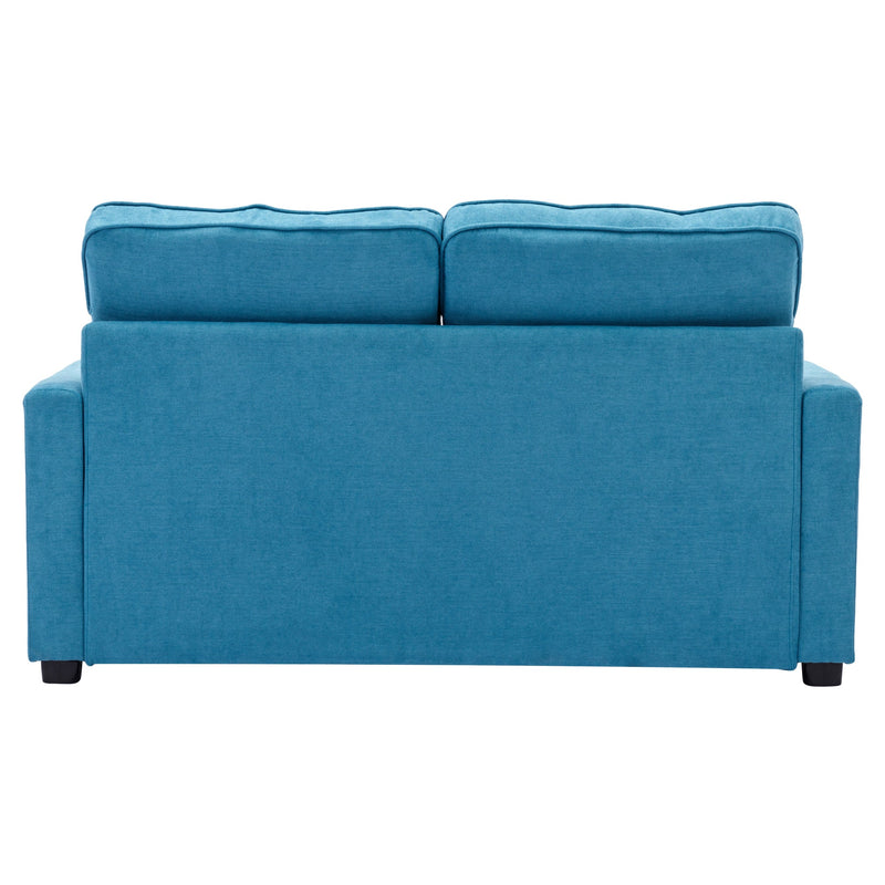 59.4" Loveseat Sofa with Pull-Out Bed Modern Upholstered Couch with Side Pocket for Living Room Office, Blue