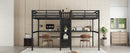 Twin Over Twin Metal Loft Bed with Double Desk and Wardrobe and Shelves with Electrical Outlet for Space Saving and Noise Reduction,Black