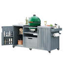K&K 66.5' Outdoor Kitchen Island for Big Green Egg Grills, Solid Wood Outdoor Grill Cart for Tabletop Grill with Stainless Steel Top, Drawer, Compatible with Large Big Green Egg, Kamado Joe- Grey Blue by Montret
