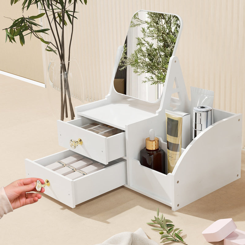 Cosmetics Storage for Vanity with Rotating Mirror, 2 Drawers and Compartment Makeup Storage