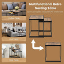 Set of 2 Modern Nesting End Tables with Metal Legs for Living Room-Rustic Brown by LJGDeals