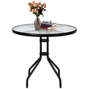 32 Inch Outdoor Patio Round Tempered Glass Top Table with Umbrella Hole by LJGDeals