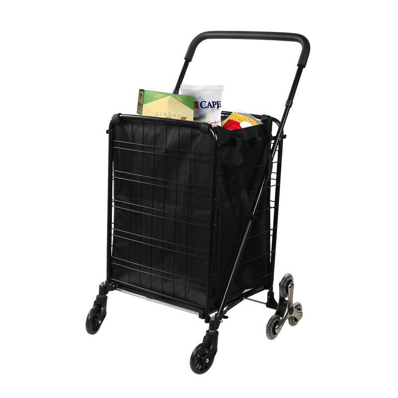 Folding Shopping Cart with Wheels and Removable Cloth Liner Holds Up to 77 Lbs.