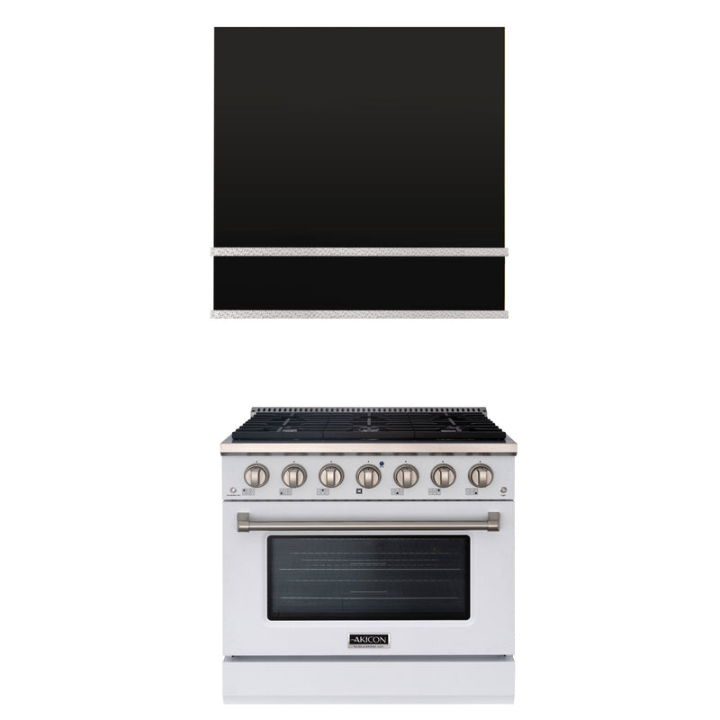 Akicon 36" Stainless Steel Range Hood with 600 CFM Insert & 6-Burner Gas Range Combo – Powerful Ventilation, Convection Oven, Multiple Finishes
