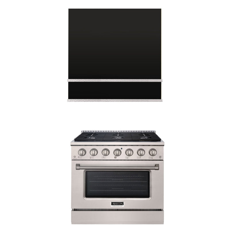 Akicon 36" Stainless Steel Range Hood with 600 CFM Insert & 6-Burner Gas Range Combo – Powerful Ventilation, Convection Oven, Multiple Finishes