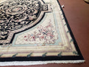 8x10 Aubusson Rug, Fine Hand Knotted Wool Carpet, French European Design, Black & Ivory