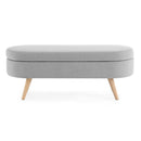Ottoman Oval Storage Bench With Rubber Wood Legs Linen - Gray by HouseOfZazla