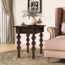 Solid Wood End Table with Drawer in Espresso Finish