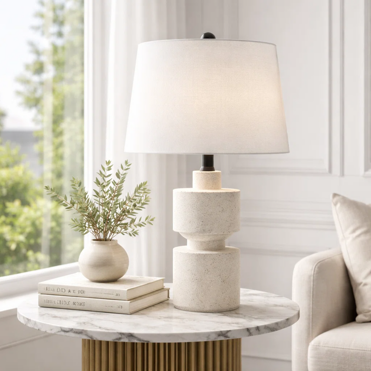 24.5-Inch Modern Farmhouse Table Lamp, Beige Resin, photo 6 of 10