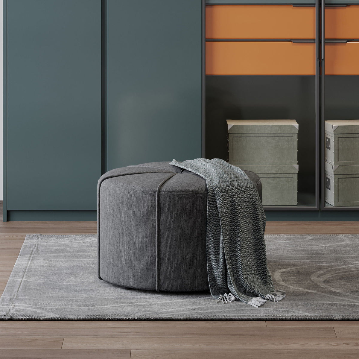 Contemporary Ottoman With Tonal Piping And Button Tuft Design, photo 2 of 8