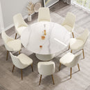 Modern Artificial Stone Round Plywood Base Dining Table, Can Accommodate 8 People, (Not Including Chairs) - White / Beige by HouseOfZazla