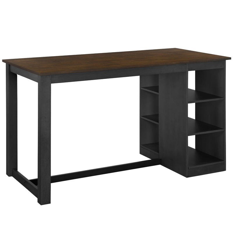 60"Lx30"W Solid Wood Farmhouse Counter Height Dining Table Set with 3-Tier Storage Shelves, Upholstered Dining Chairs for 4, 5-Piece, Gray