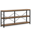 Console Table With 3 Tier Storage Shelves Finish, Slim Narrow Design For Living Entryway - Brown / Black by HouseOfZazla