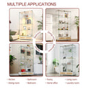 Glass Display Cabinet With LED Lights, Tempered Glass Doors, Large Drawers, 2 Door Storage Case With 4 Shelves - Natural / White by HouseOfZazla
