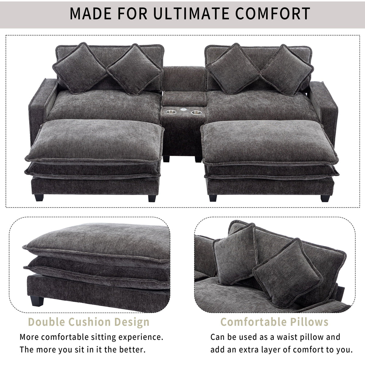Modern Sectional Sofa With Removable Ottomans, USB Ports, photo 3 of 40
