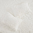 King/Cal King 3 Piece Tufted Cotton Chenille Damask Duvet Cover Set