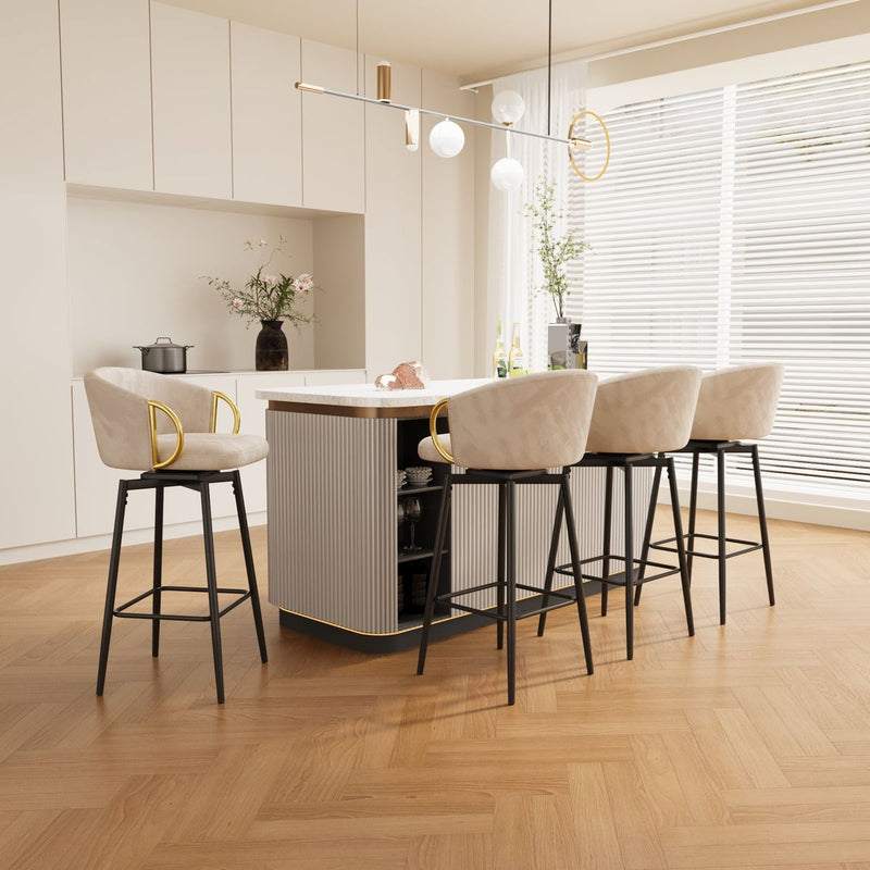 30 inch Dining Chairs Set of 4 Modern style 360°Swivel Bar Chairs with simple design, comfortable high stools, and flexible dining chairs suitable for bars, restaurants,Velvet Bar Chair Beige