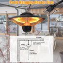1500W Electric Hanging Patio Heater with 3 Heat Levels & Timer