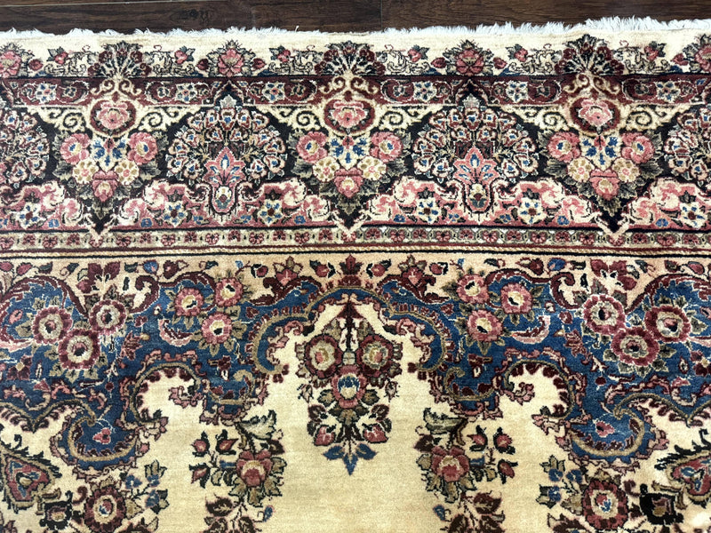 Persian Sarouk Rug 9x12, Ivory & Blue, Semi Open Field
