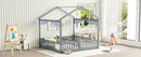 Double Twin House-Style Floor Bed with Fence, Guardrails, without door, Grey(Old Sku:W504P143316)