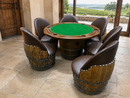 Whiskey & Wine Barrel Game Table Set — Poker Top and Dining Top Included, 6 Chairs
