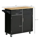 41" Modern Rolling Kitchen Island on Wheels, Utility Cart Storage Trolley with Rubberwood Top & Drawers, Black