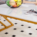 A modern minimalist style white marble patterned coffee table with golden metal legs. Computer desk. Game table. Tea table. CT-XX